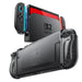 Mumba Blade Clear Frost Black case for Nintendo Switch 2, shown from the rear and on a docked console with one Joy-Con lifted.