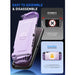 Mumba Blade Clear Purple case for Nintendo Switch 2 in a one-piece construction infographic comparing the shell with a three-piece case design.