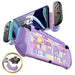 Front and rear views of the Mumba Blade Paint case for Nintendo Switch 2, purple with colorful graffiti, with a Joy-Con release detail.