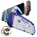Front and rear views of the Mumba Blade Retro case for Nintendo Switch 2, purple and gray with a retro controller print, with a Joy-Con release detail.