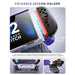 Mumba Blade Retro case for Nintendo Switch 2 with a hinged Joy-Con holder folded down and diagrams showing controller removal.