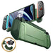 Front and rear views of the Mumba Blade Urban case for Nintendo Switch 2, green, with a Joy-Con release detail.