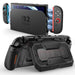 Mumba Titan case for Nintendo Switch 2 in black, shown with the console in a dock and the rear card-holder stand open.