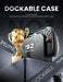 Docking infographic showing the Mumba Titan case for Nintendo Switch 2 in Desert beige on a console in its dock beside a trophy graphic.