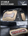 Mumba Titan case for Nintendo Switch 2 in Desert beige propped on its card-holder kickstand, with an inset showing five game card slots and two TF card slots.