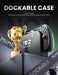 Docking infographic showing the Mumba Titan case for Nintendo Switch 2 in bright green on a console in its dock beside a trophy graphic.