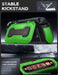 Mumba Titan case for Nintendo Switch 2 in bright green propped on its card-holder kickstand, with an inset showing five game card slots and two TF card slots.