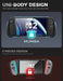One-piece case design infographic for Nintendo Switch 2, comparing a Mumba Titan case with a three-piece design.