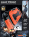 Drop-protection illustration of the Mumba Titan case for Nintendo Switch 2 in orange, with a close-up of the raised Z-button edge.