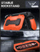Mumba Titan case for Nintendo Switch 2 in orange propped on its card-holder kickstand, with an inset showing five game card slots and two TF card slots.