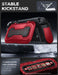 Mumba Titan case for Nintendo Switch 2 in Ruddy red propped on its card-holder kickstand, with an inset showing five game card slots and two TF card slots.