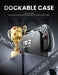 Docking infographic showing the Mumba Titan case for Nintendo Switch 2 in silver on a console in its dock beside a trophy graphic.