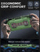 Hands holding the Mumba Titan case for Nintendo Switch 2 in Urban green, with a rear view and grip profile detail.