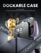 Docking infographic showing the Mumba Titan case for Nintendo Switch 2 in Violt purple on a console in its dock beside a trophy graphic.