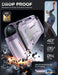 Drop-protection illustration of the Mumba Titan case for Nintendo Switch 2 in Violt purple, with a close-up of the raised Z-button edge.
