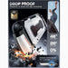 Drop-protection illustration of the Mumba Titan case for Nintendo Switch 2 in white, with a close-up of the raised Z-button edge.
