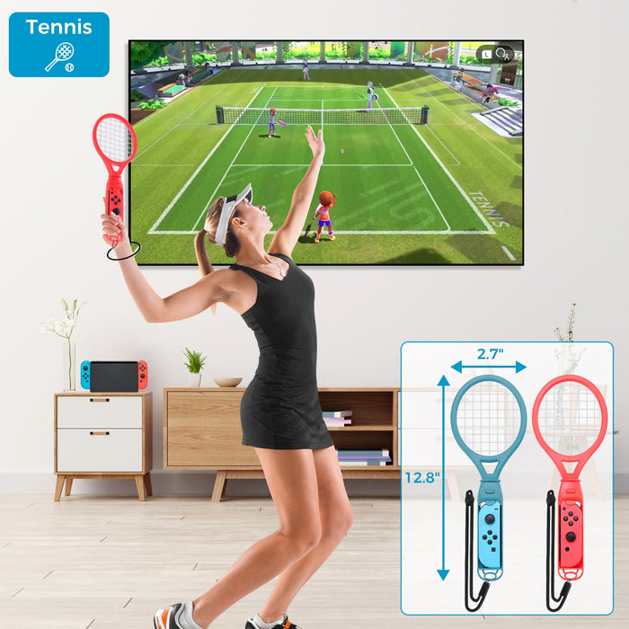 Mumba Switch Sports Accessories Bundle, 18 in 1 Family Accessories Kit for Nintendo Switch/Switch OLED Sports Games: Golf Clubs, Tennis Rackets, Sword Grips, Bowling Ball Grips, Wrist & Leg Straps - Mumba