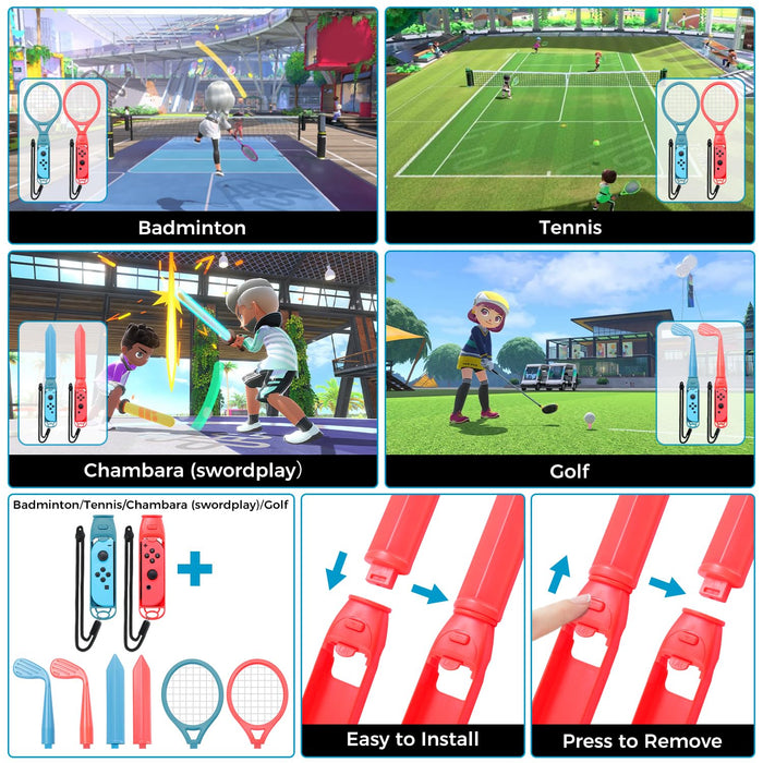 Mumba Switch Sports Accessories Bundle, 18 in 1 Family Accessories Kit for Nintendo Switch/Switch OLED Sports Games: Golf Clubs, Tennis Rackets, Sword Grips, Bowling Ball Grips, Wrist & Leg Straps - Mumba